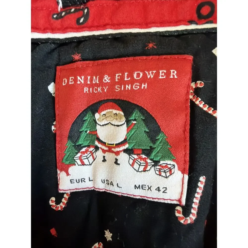 Denim & Flower boys Christmas Shirt large Red Holiday Print Button Up Cotton